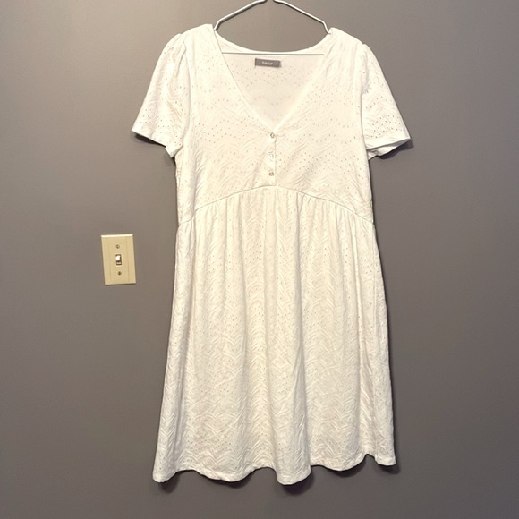 Fransa Elegant White Midi Dress with eyelet design - Picture 1 of 11
